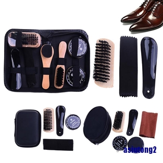 <Asiutong2> kit de cuidado de brillo para zapatos, cepillos de limpieza, esponja, tela, juego portátil