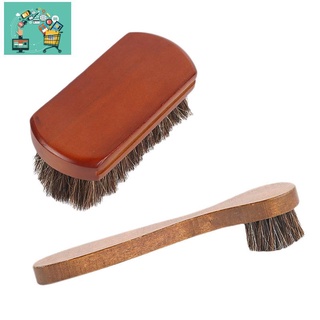 2pc cepillo de zapatos largo mango de madera cerdas caballo cepillo de pelo conjunto de gamuza suave zapatos de piel de limpieza y eliminación de polvo herramientas