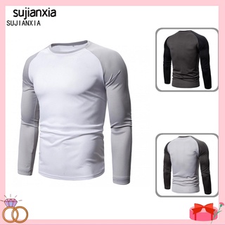<over> Solid Men T-shirt Stretchy Raglan Sleeve Pullover Breathable for Daily Wear