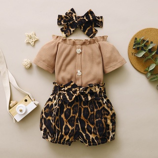 babyya 3pcs bebé niñas bebé conjunto de ropa tops leopardo pantalones cortos trajes diademas conjunto