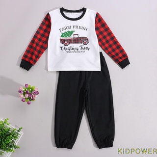 Kprq-2 piezas niños traje conjunto, dibujos animados coche impresión O-cuello de manga larga Tops+Color sólido pantalones largos para niño, 2-7 años