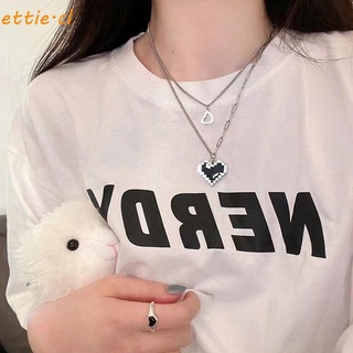 ETTIE Unique Checkerboard Necklace Cool Korean style Clavicle Women Jewelry Titanium steel Minority Fashion Personality Heart Love Pendant Simple Bear Sweater Chain