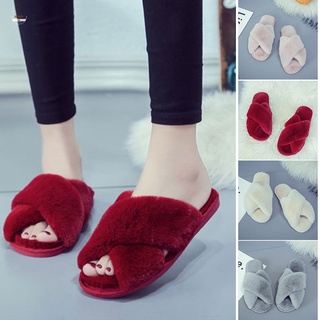 Women Cross Band Slippers Sandals Soft Plush Flip Flop Open Toe Non Slip Comfy for Home