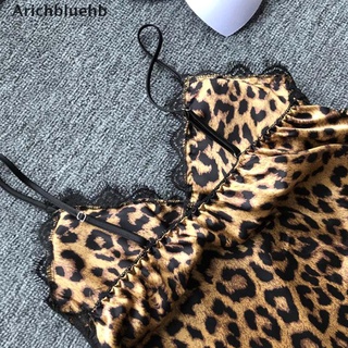 (arichbluehb) mujeres sexy caliente v-cuello leopardo impresión de encaje pijamas ropa de dormir tops de seda + pantalones cortos en venta