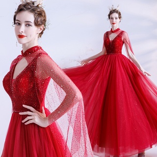 Red bride toast dress red song chorus solo recitation conductor piano performance wedding dress evening dress 17089