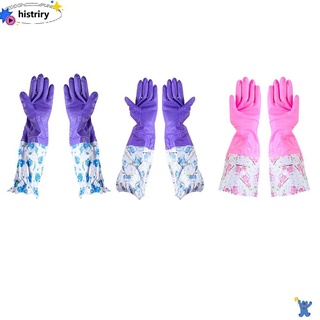 HISTRIRY Warm Plus Velvet Dishwashing Gloves Waterproof Rubber Mittens Elastic Gloves Cleaning Accessories Extended Sleeves Durable Rubber Oversleeves Household Gloves