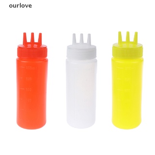 [ourlove] 3 agujeros exprimir botella salsa vinagre aceite ketchup salsa salsa dispensador de condimentos [ourlove] (1)