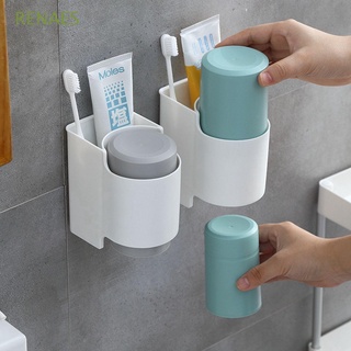 RENAES Bathroom Toothbrush Holder Multifunctional Mouthwash Cups Toothpaste Rack Wall-Mounted Space Saving Free Punch Plastic Home Storage Organizer Razor Stand/Multicolor