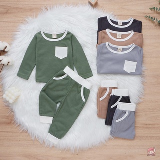 Jop7-Baby chándales conjunto, Walf Checks costura manga larga sudadera + cintura elástica pantalones casuales para niñas, niños, 3-24 meses