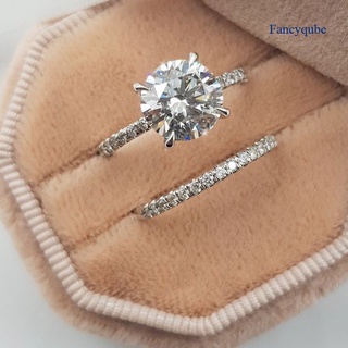 fancyqube plata de ley 925 joyería de diseño simple redondo circón nupcial anillo de compromiso de boda para mujer