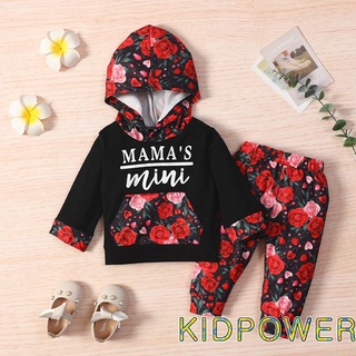 Kprq-girls - conjunto de ropa con estampado Floral, estampado de letras, manga larga con capucha+pantalones elásticos de cintura
