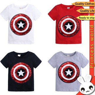 Spiderman cambio de Color verano lentejuelas manga corta camisa niños niñas camisetas niños niños moda Tops camisas
