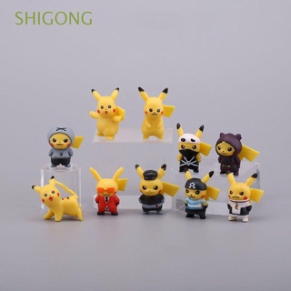Shigong lindo Pokemon figuras de acción PVC muñeca adornos Pikachu figuras de acción Pikachu miniaturas Mini modelo juguetes figuras de juguete 10 unids/Set figura modelo
