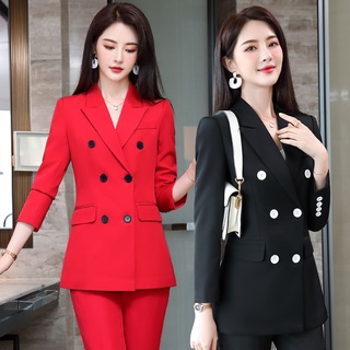 Otoño e invierno nueva manga larga tres botonaduras ropa de negocios oficina señora traje de hotel uniformes abrigo rojo