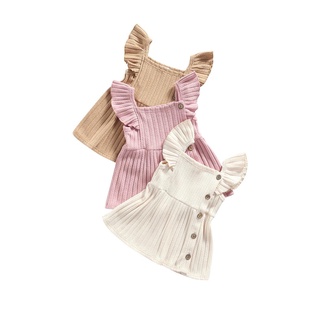 Gml-baby Girls Casual princesa vestido, Color sólido cuello cuadrado mosca manga de una pieza, rosa/ Beige/caqui
