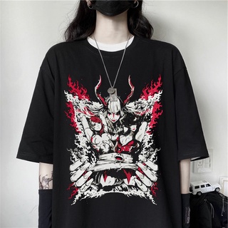 sassyme y2k anime harajuku camiseta estética gótico punk de dibujos animados de manga corta o-cuello tops mujeres verano suelto oversize ropa de calle