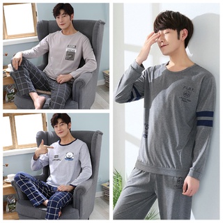 Los hombres nuevos pijamas ropa de dormir de los hombres elegante suave sueño camisa Homme de manga larga de algodón cuello redondo pijamas ropa de hogar