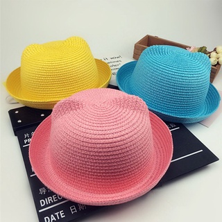 Nextshop gorra orejas de gato Color sólido sombrero de paja sombreros de paja visera sol playa verano niños niñas/Multicolor (8)