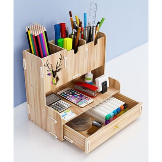 diy de madera de escritorio estante de almacenamiento de la pluma titular de escritorio papelería soporte de almacenamiento estante organizador shool & suministros de oficina