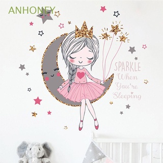 ANHONEY Cute Princess Bedroom Decor Wall beautification For Home Decoration Wall Sticker Fashion Princess On The Moon Wallpaper For Girls Room Cartoon Stickers
