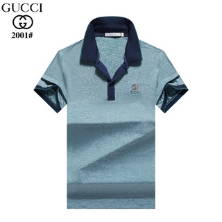 #2021 NEW# GUCCI men formal office grey pink blue lapel office lapel cotton short-sleeve polo-shirts