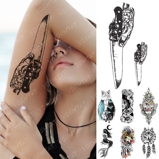 Street Fashion Waterproof Temporary Sticker Knife Skull Moth Flash Tattoos Mermaid Dreamcatcher Wolf Body Art Arm Fake
