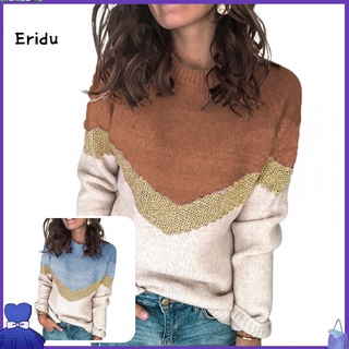Erin todo-partido suéter jersey rayas bloque de Color de punto jersey suelto ajuste ropa de las señoras