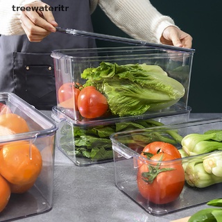 [tre] recipientes de plástico apilables para almacenamiento de alimentos, organizador de nevera, con asas.