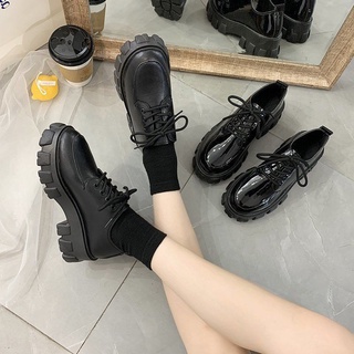 Zapatos de mujer No. 1 kasut perempuan suela gruesa pequeños zapatos de cuero femenino estilo británico 2021 salvaje zapatos de plataforma negro casual estudiante con cordones solo zapatos (4)