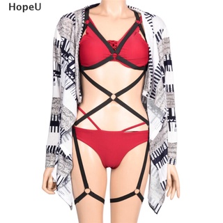 [HopeU] Negro todo el cuerpo nuevo mujeres arnés cuerpo sujetador jaula Top lencería tamaño ajustable venta caliente