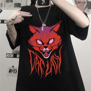 sassyme verano gótico de las mujeres furioso gato t-shirt suelto gato de las mujeres camiseta de los hombres y las mujeres gótico camiseta harajuku ropa y2k