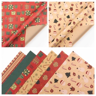 ISEEE Festival Supplies Wrapping Paper Box Packing Recyclable Christmas Decoration Gift Wrapping DIY Handmade Craft Santa Snowman Kraft Paper (5)