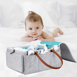 organizador de pañales para bebé, cesta de almacenamiento con tapa de cremallera y mango de cuero, bolsa de cambio de bebé (6)