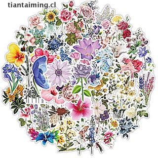 tiantaiming: 100 pegatinas temáticas de flores mixtas para guitarra, maleta, casco de pvc, graffiti, pegatina [cl]