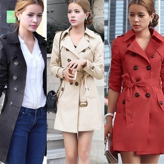 invierno mujeres doble botonadura larga delgada cortavientos abrigo slim fit chaqueta media larga cortavientos abrigo