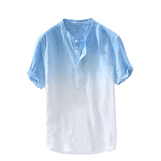 feiyan hombres moda casual gradiente color suelto o-cuello de manga corta t-shirt top (1)