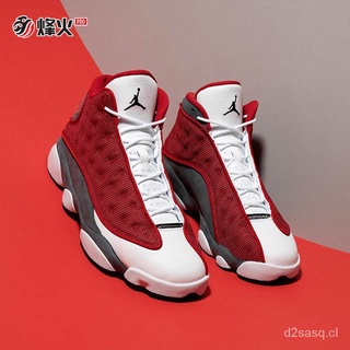 Original air jordan 13 aj13 gris blanco rojo alta parte superior antideslizante zapatos de baloncesto dj5982 600 (1)