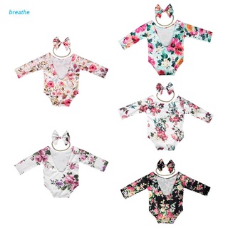 brea recién nacido fotografía props bebé floral hueco espalda abierta mameluco diadema trajes