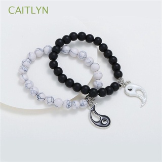 CAITLYN Simple Stone Beaded Bracelet Creative Fashion Jewelry Tai Chi Bracelet 2pcs/set Lover Hollow Yin Yang Gossip Round bead Alloy Couple Wristband