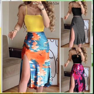 Conjunto de dos piezas de faldas Divididas en línea A con estampado Sunnysi98.Brbr