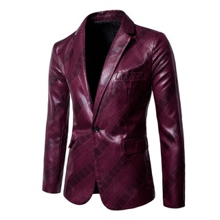 Hombres chaqueta abrigo de negocios Casual cuero PU hombres Blazers y traje chaquetas (1)