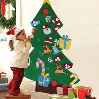 decoración de navidad fieltro árbol de navidad adornos diy fieltro árbol de navidad con adornos desmontables colgante de pared árbol de navidad