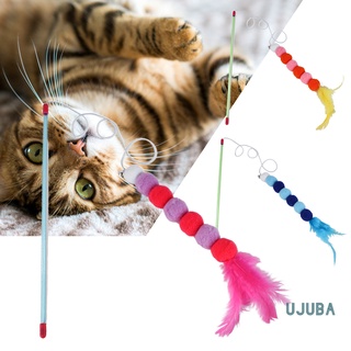 ujuba Acrylic Feather Wand Cat Teasing Stick Interactive Toys Pet Supplies with Bell