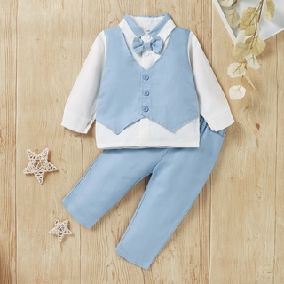 babyya bebé niños caballero pajarita falsa de dos piezas camisa tops+pantalones trajes conjunto