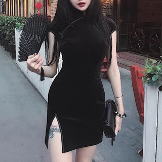 bsjstore mujer gótico Punk chino Cheongsam Harajuku Bodycon vestido Vintage Split vestido
