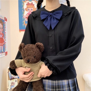 Lolita Primavera / Verano Chica Estudiante Manga de linterna Cuello de muñeca Camisa de manga larga Base japonesa dulce (8)