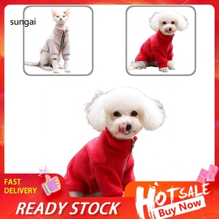 SUN_ Autumn Winter Solid Color Zipper Closure Warm Two-legged Dog Sweater Pet Clothes