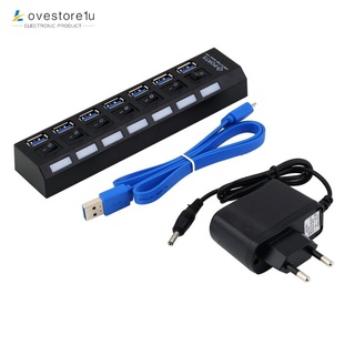 7 Ports ABS USB 3.0 Hub With On/Off Switch EU Plug AC Power Adapter +Cable