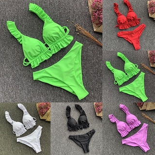 Mujeres Volantes Bikini Conjunto Push-Up Acolchado Sujetador Traje De Baño Playa Trajes