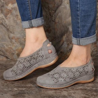 💗Promoción💗Las mujeres sandalias de moda hueco zapatos transpirables de cuero de la PU redondo tacón Casual zapatos de cuña de gran tamaño 35-43